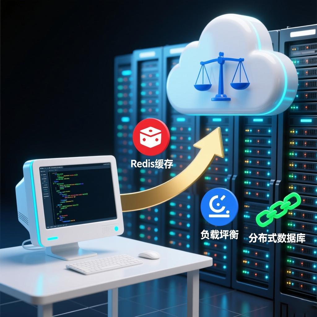 从单机部署到强大云服务器集群的技术架构演进示意图