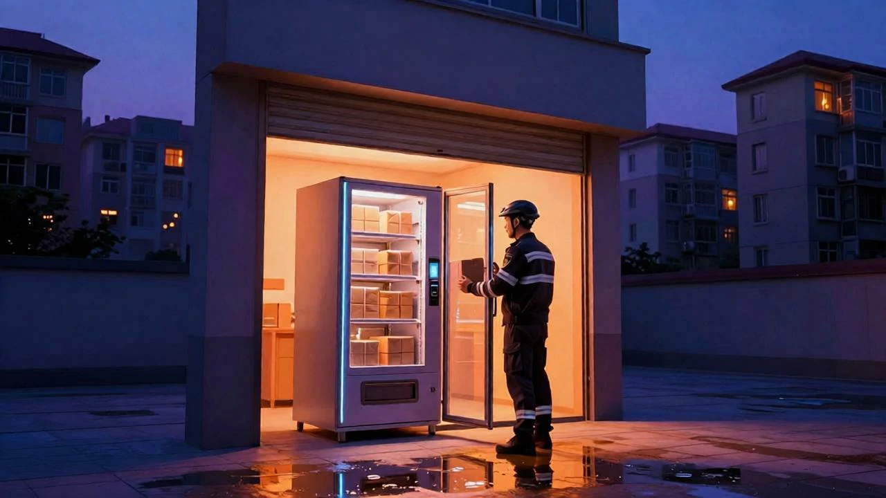 深夜小店不打烊,骑手轻取包裹送暖光