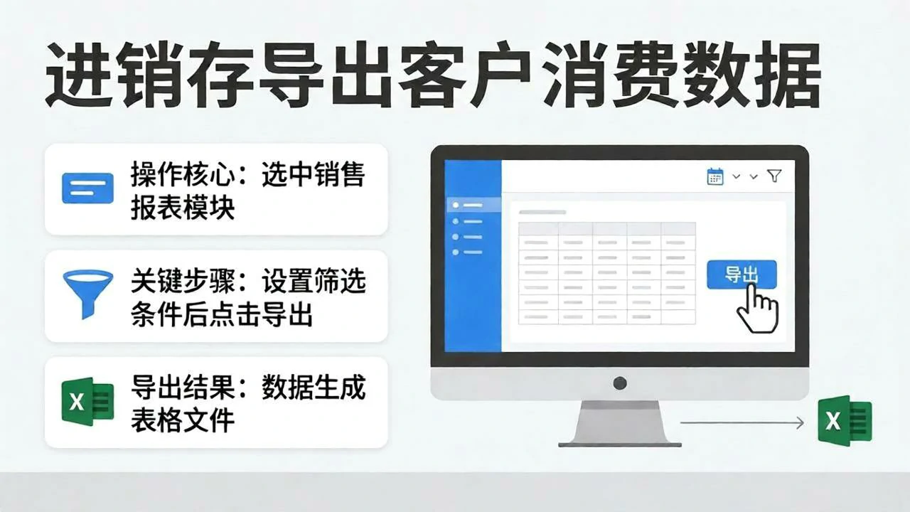 电脑界面手指点击导出按钮，数据转为表格文件