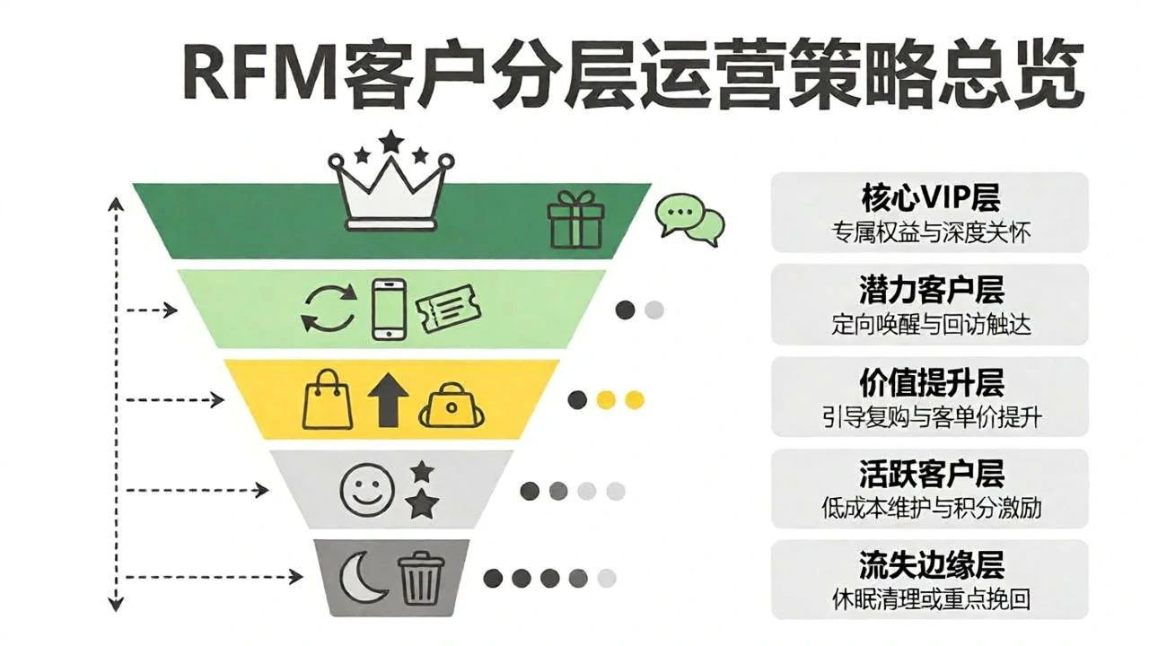 五层金字塔配图标，展示差异化客户运营策略