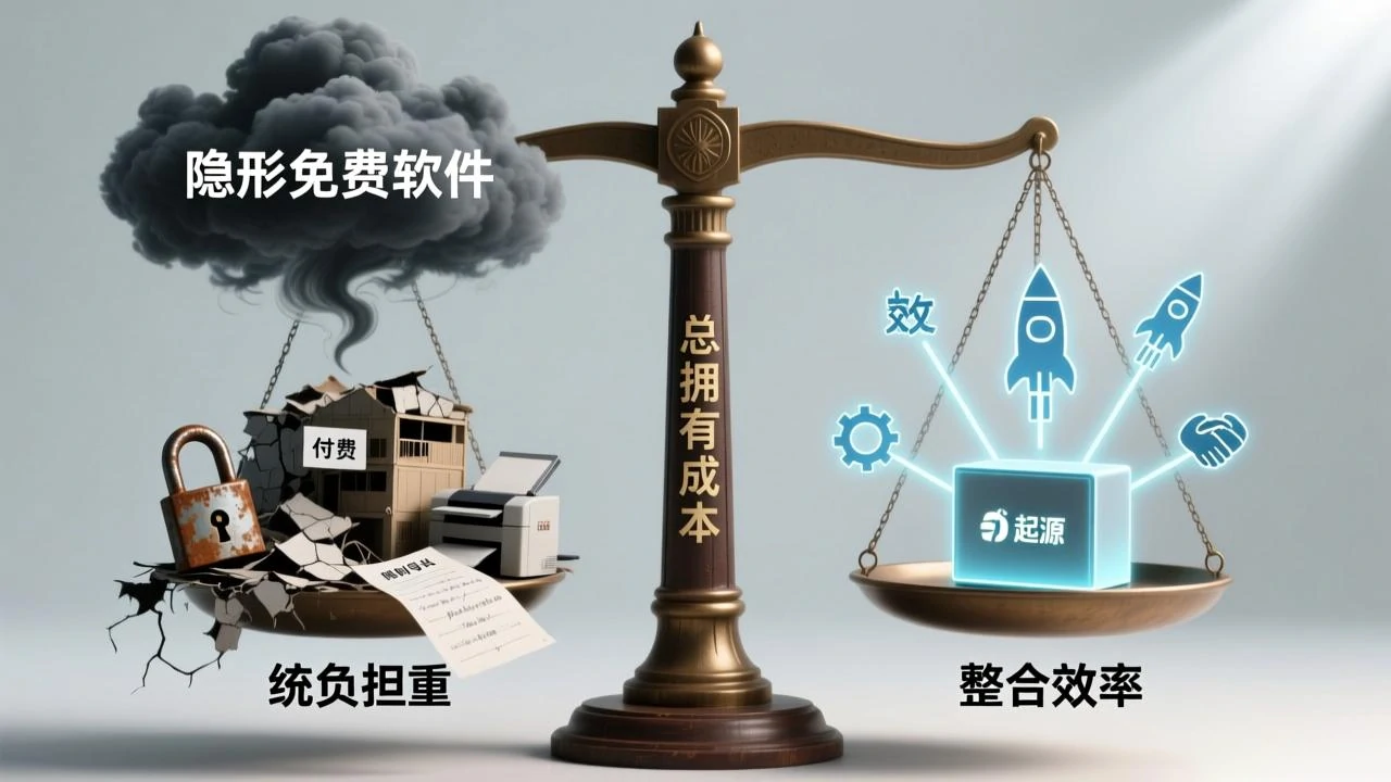 “隐形成本 vs 整合效率”天平图