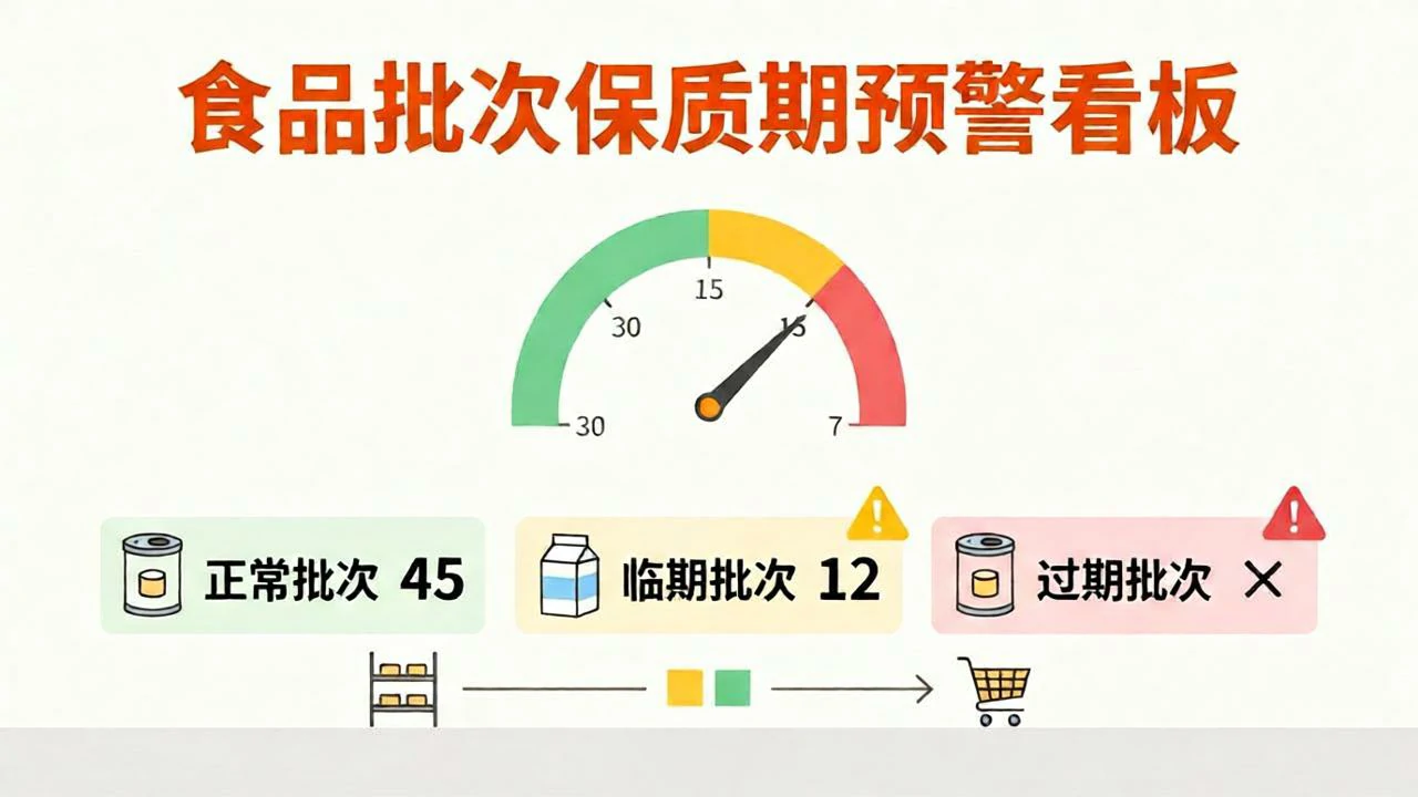 食品批次管理开关与保质期预警规则自定义设置，临期批次色条提醒