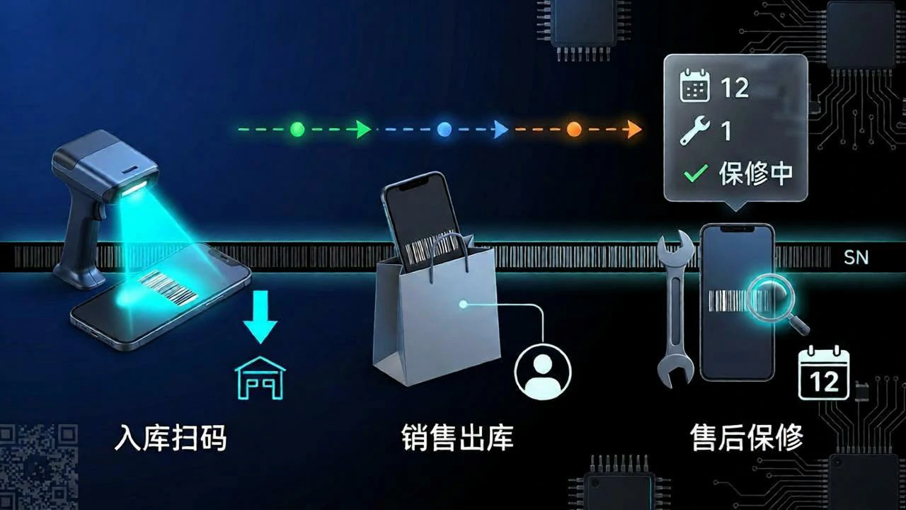 3C数码序列号管理开启后，入库销售售后全流程扫码追踪，一机一档
