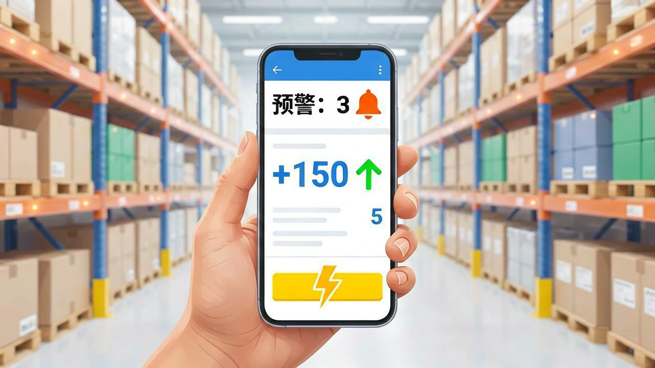 手机预警图标亮起,仓库实货架同步智能响应