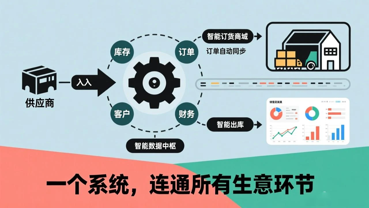 将进、销、存、商城、数据无缝串联，消除信息孤岛