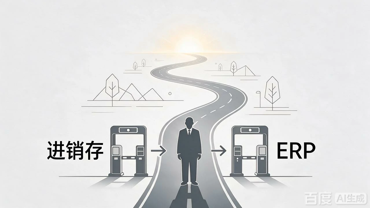 小微企业选型决策图,无生产、营收千万级以下、痛点在货和账,优先选进销存。