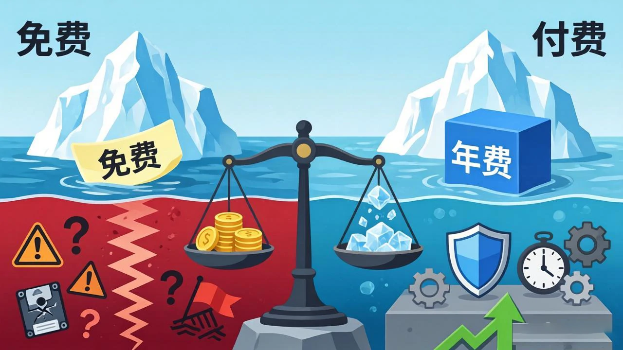 免费 vs 付费进销存成本对比示意图