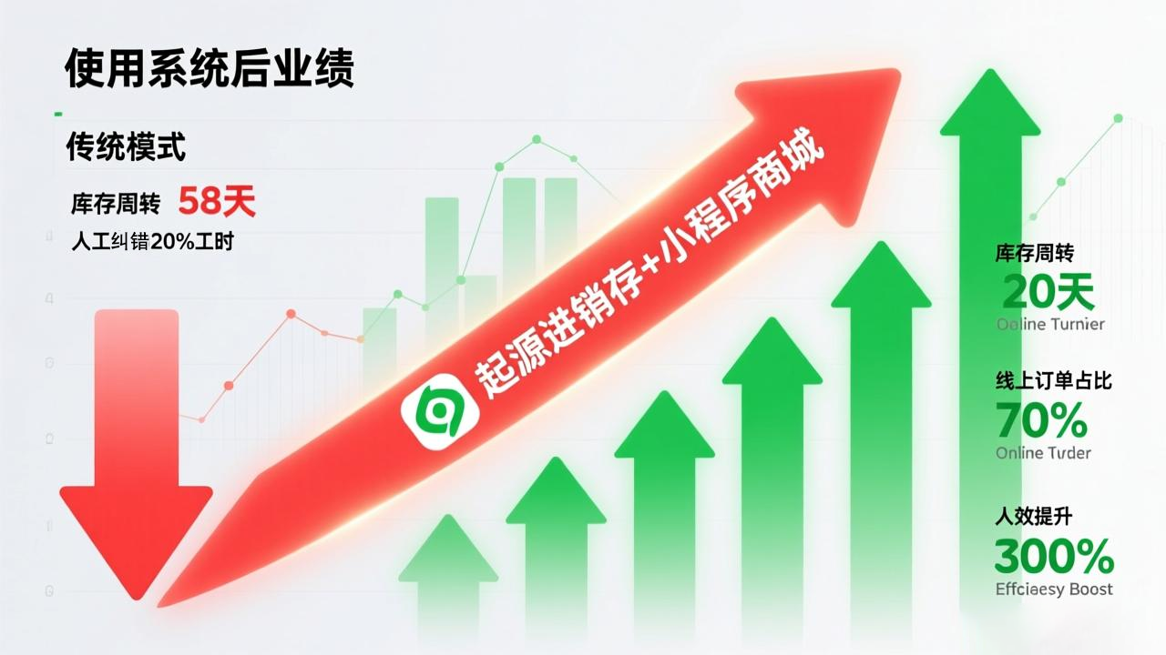 用信息图（Infographic）的形式，直观呈现使用系统后业绩的飞跃