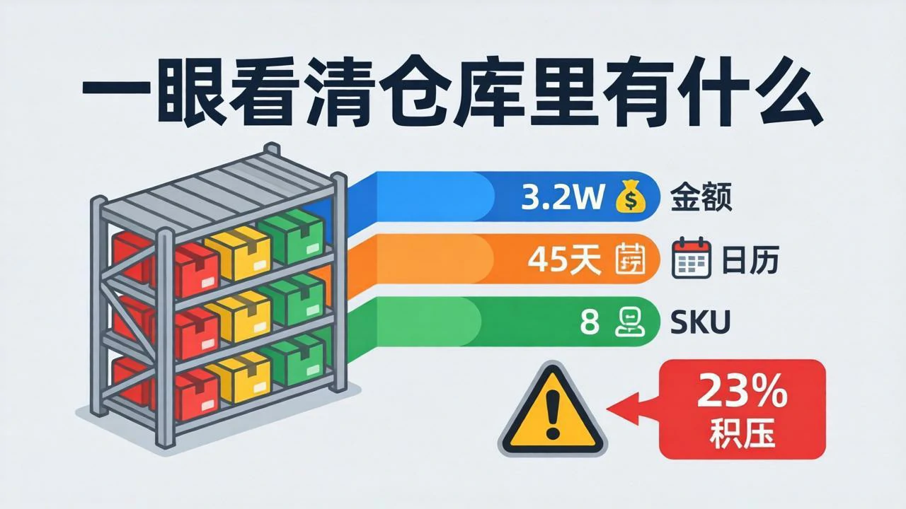 仓库货架+数据条,看清库存金额与积压