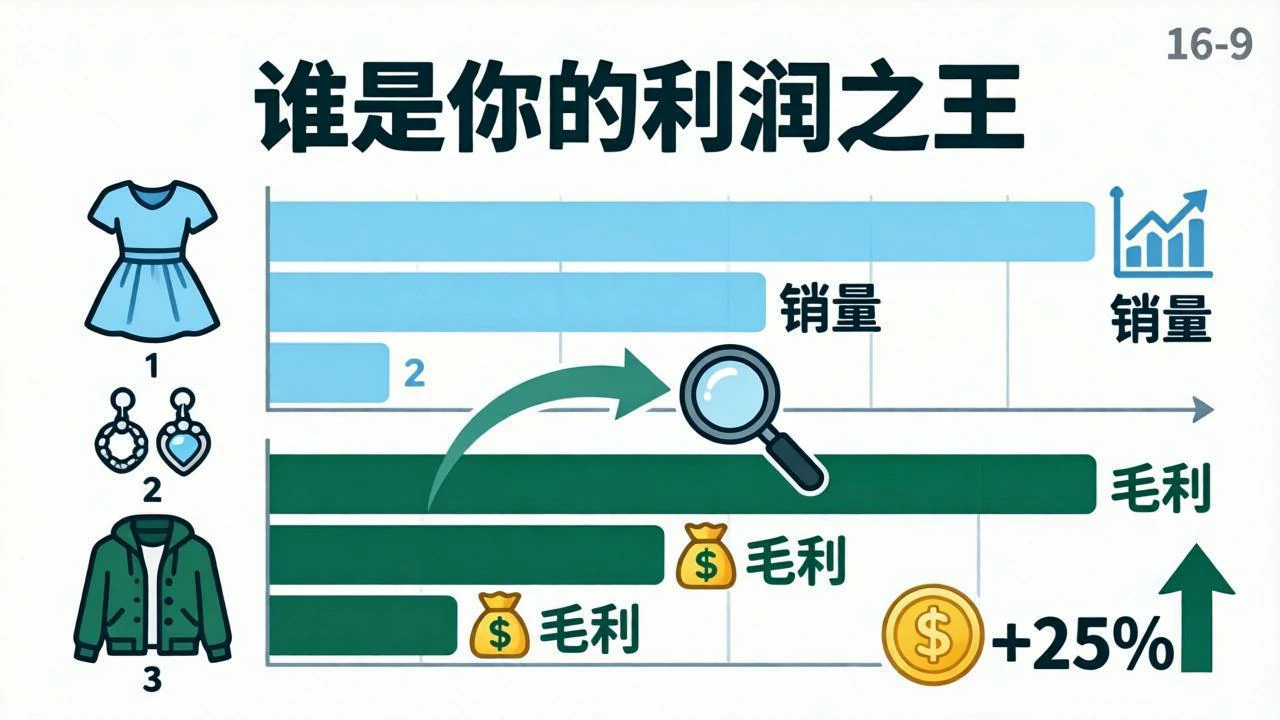 销量与毛利对比条形图,找到利润之王
