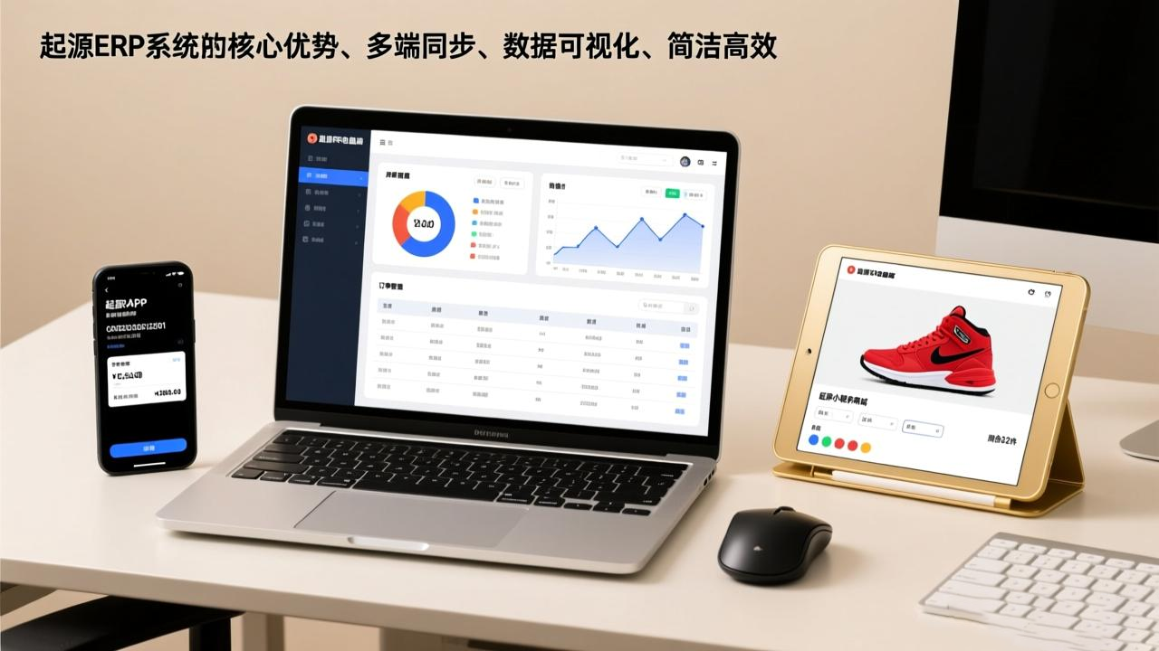 起源ERP系统在电脑、手机、平板上同步运行，实现多端协同与数据实时互通。