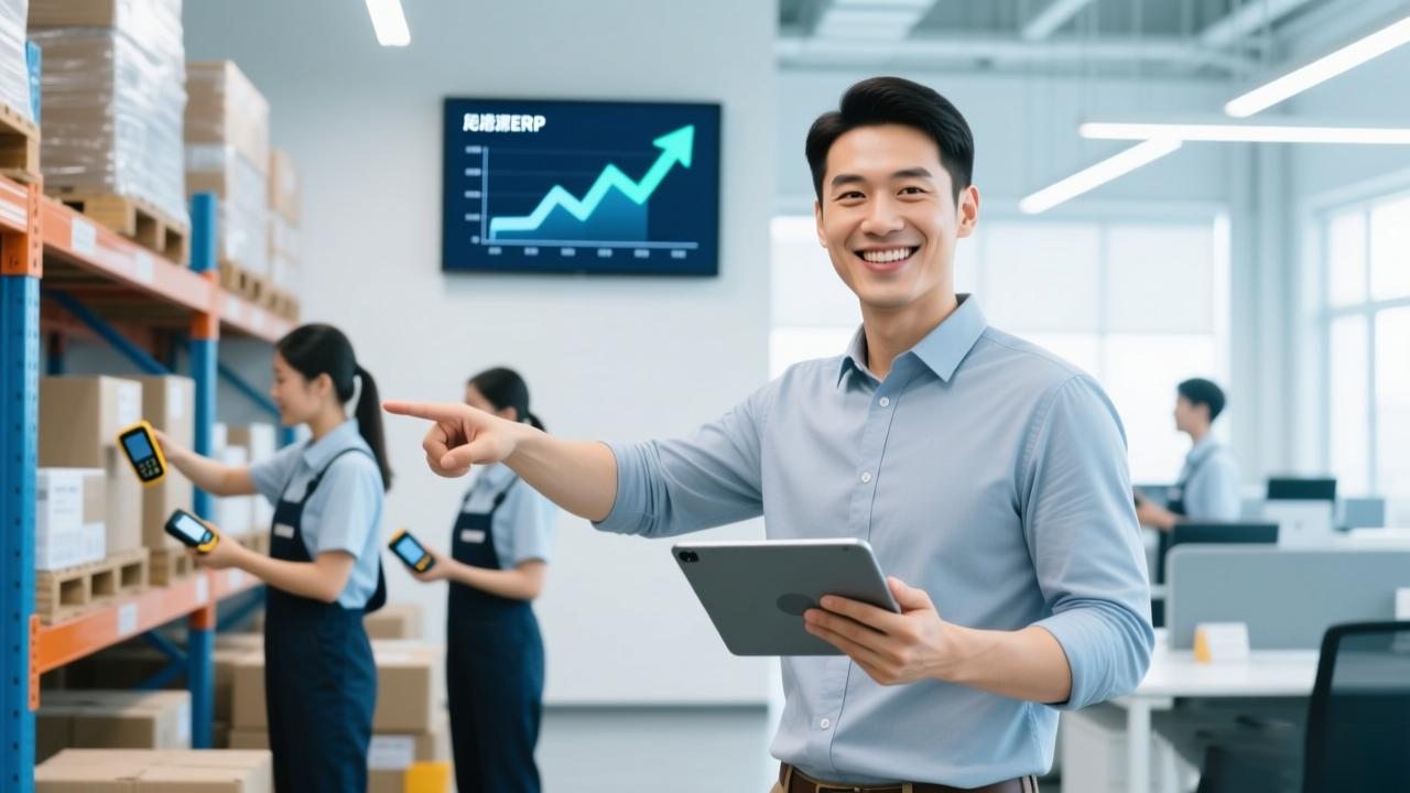 使用起源ERP后，企业主在现代仓库中从容管理，员工高效作业，展现降本增效成果