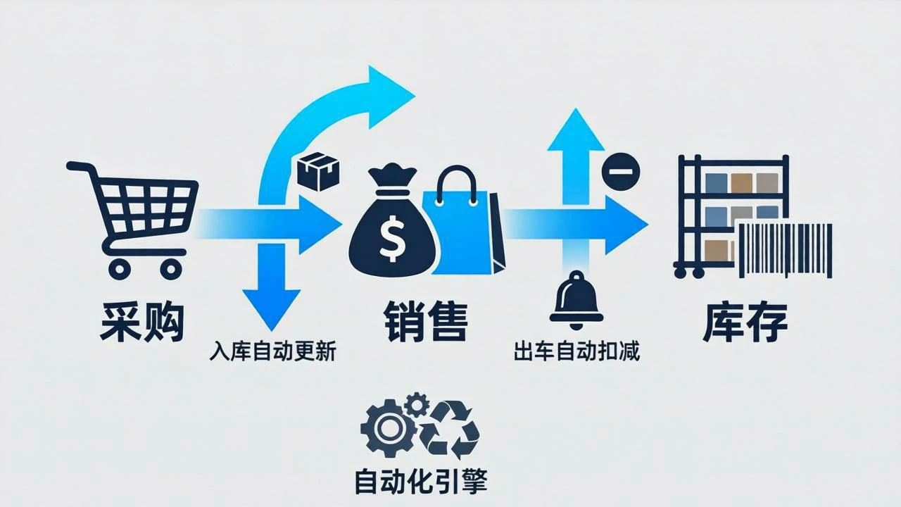 采购销售库存自动联动,数据实时同步